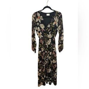 Everly Black Delicate Floral Long Sleeve V-Neck Maxi Dress
